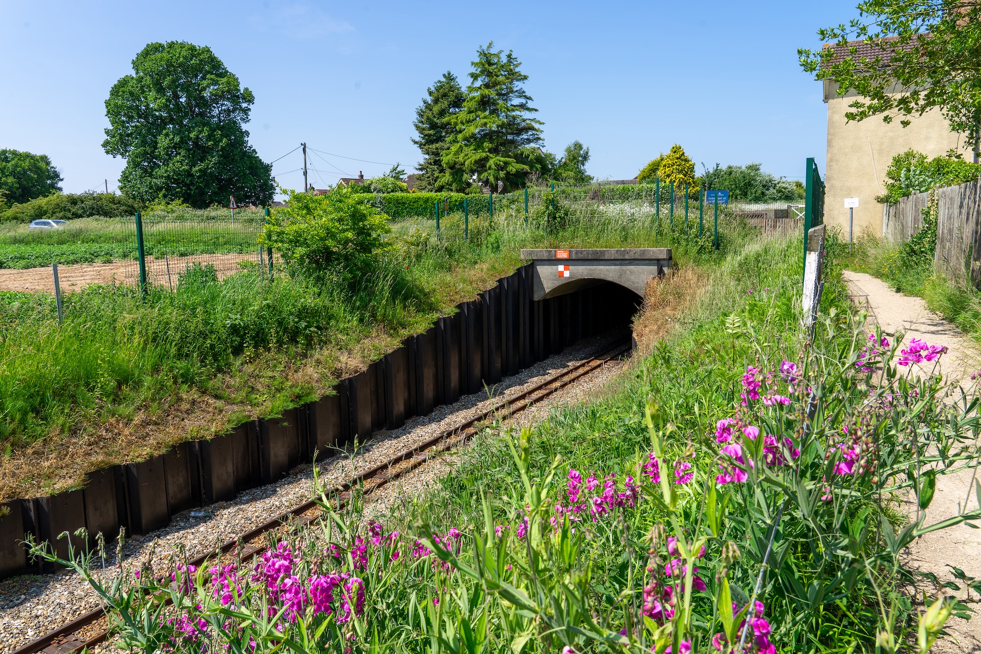 Bure Valley Path Overlooking The Railway Line Entering An Underpass