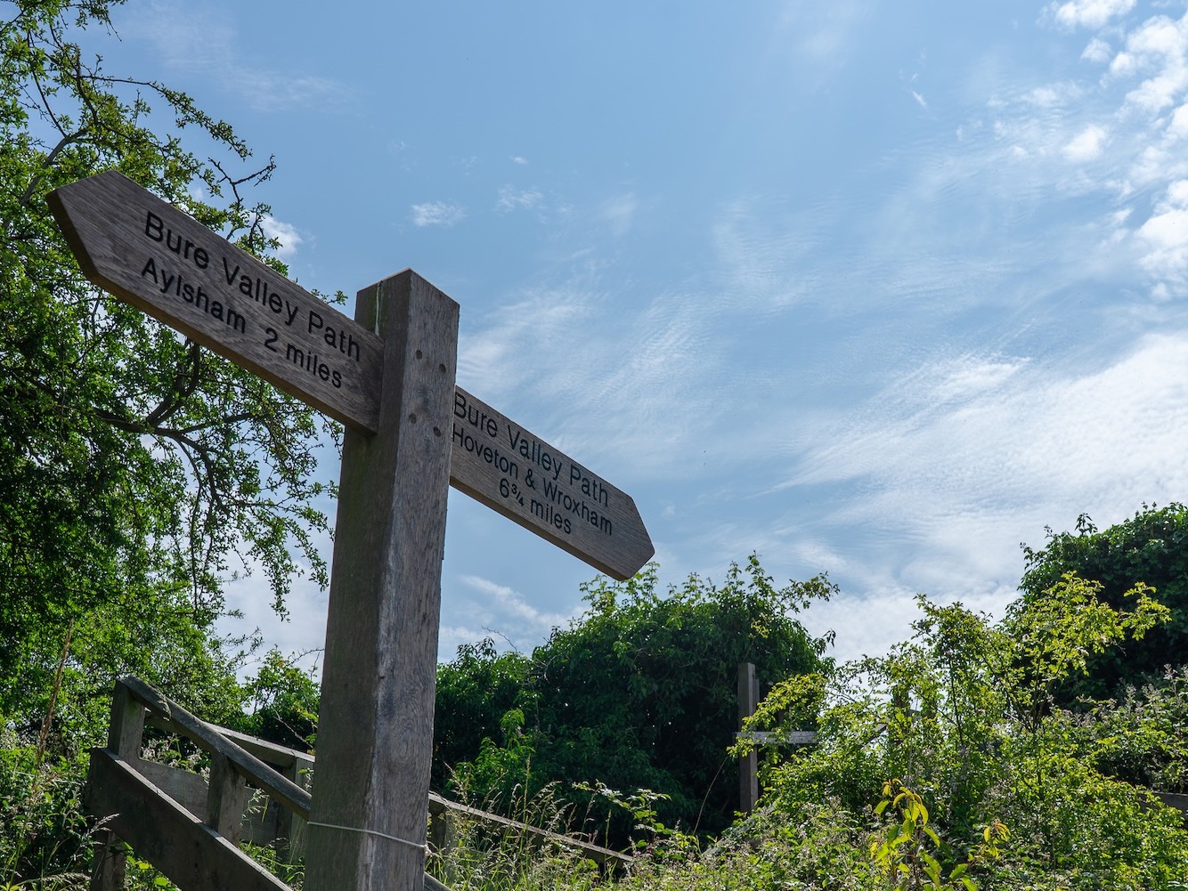 Bure Valley Path Sign Pointing To Aylsham And To Hoveton And Wroxham